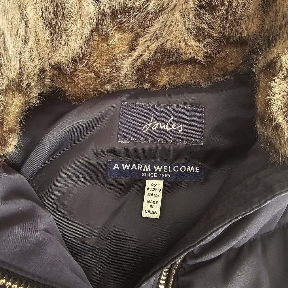 Joules Dark Blue Jacket with Brown Faux Fur - Picture 2 of 10